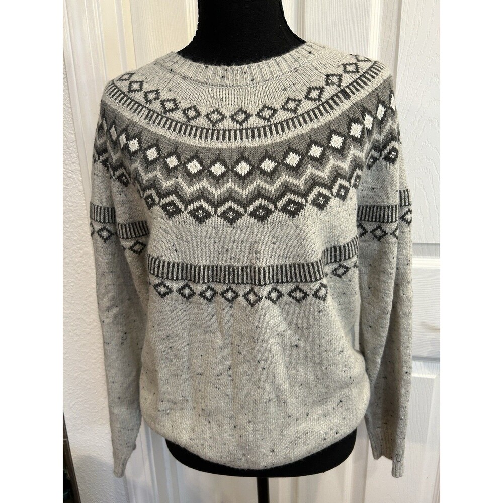 Weatherproof Vintage Women Medium Gray Sweater Fair Isle Nordic Knit